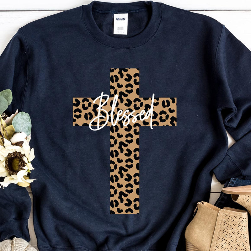 Blessed Leopard Cross Sweatshirt