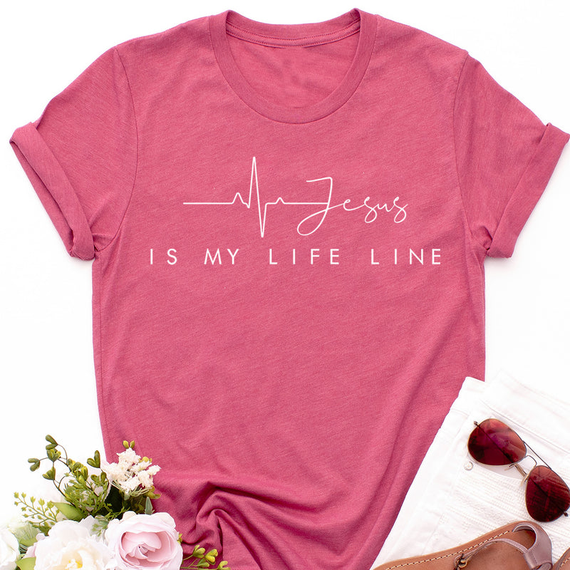 Jesus Is My Lifeline Tee - Berry