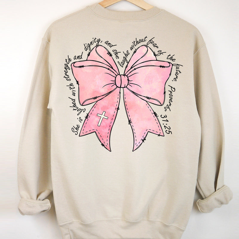 Provers 31:25 Scripture & Bow Sweatshirt