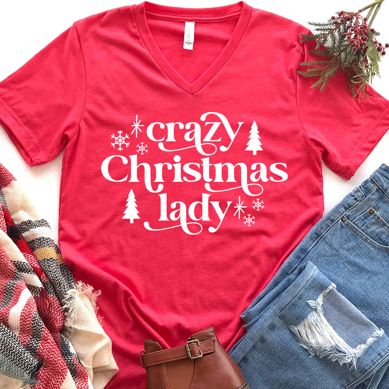 Crazy Christmas Lady V-Neck
