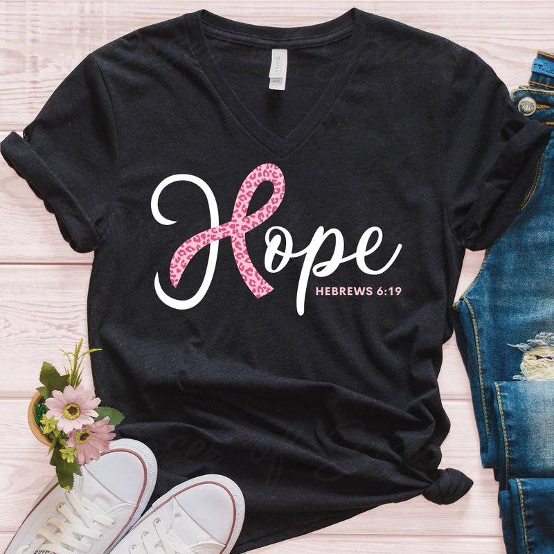 Breast Cancer Hope - Hebrews 6:19 V-neck Tee