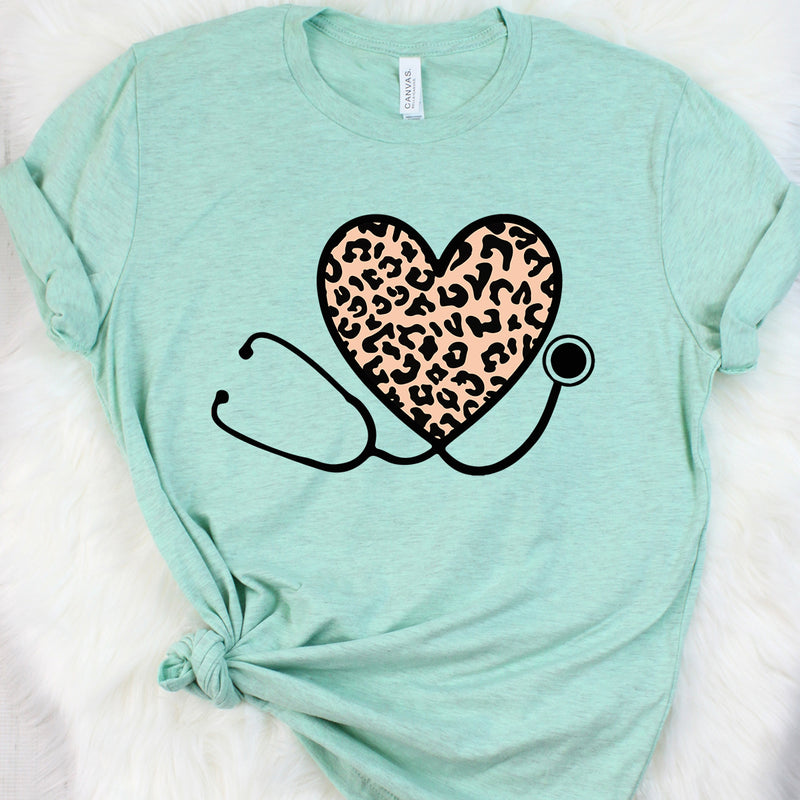 Nurse Leopard Heart Tee